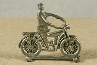 Vintage Cracker Jack Prize Toy Early 1900 ' s Motorcycle W/Uniformed Rider Silver 2