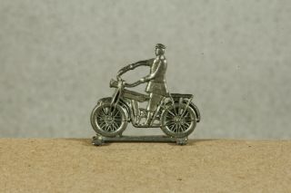 Vintage Cracker Jack Prize Toy Early 1900 ' s Motorcycle W/Uniformed Rider Silver 3
