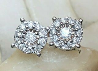 Vintage Estate 14k White Gold Diamond Earrings Flower Halo Stud Signed Ud