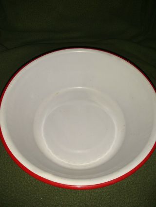 Vintage White With Red Trim Enamel Ware 10 And 1/2 In Mixing Bowl 3