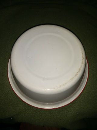 Vintage White With Red Trim Enamel Ware 10 And 1/2 In Mixing Bowl 3 3