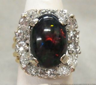 4.  91ct Natural Black Opal 14k Gold Ring 2.  50ctw Fine Diamond Halo Vintage 9.  3gr