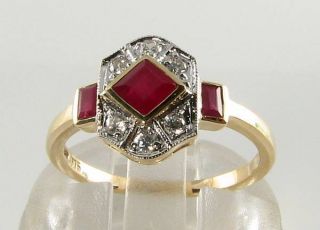 Lush 9k 9ct Gold Indian Ruby Diamond Art Deco Ins Ring Resize