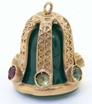 Italian Designer Heavy Vintage 18k Yg 3.  0ct Tourmaline Amethyst Bell Charm