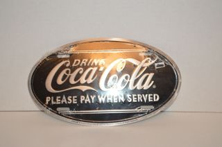 Coca Cola Please Pay When Served Oblong Sign Black & Silver 8 " - Metal