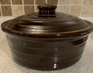 Vintage Brown Glazed Usa Bean Pot W/ Lid Stoneware Ceramic