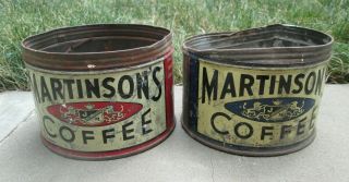 Vintage Martinsons Coffee Tins Mid Century Open No Lids 1 Pound Size One W/key