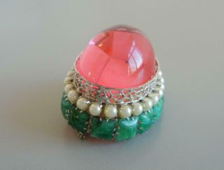 Vintage Signed Schreiner York Pin Pink Lucite Jelly Belly 1 3/8 " Tall