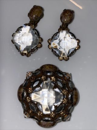Schreiner York Rhinestone Brooch And Earring Set Vintage Jewelry