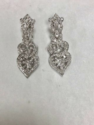 Estate 1.  50 Ctw Diamonds Chandelier Dangle Earrings Heavy 18k White Gold