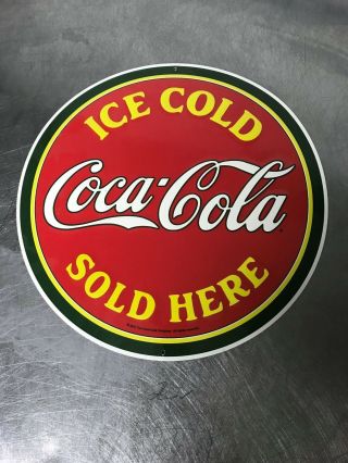 Ice Cold Coca - Cola Here Embossed Tin Metal Sign - Vintage Retro - Coke 11 "