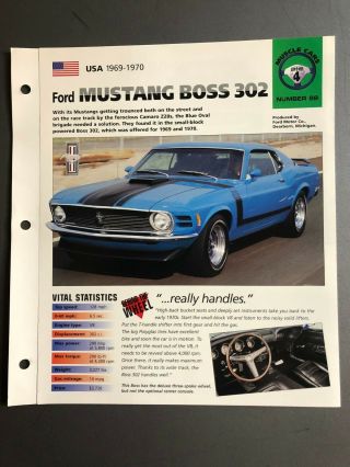 1969 - 1970 Ford Mustang Boss 302 Coupe Imp " Hot Cars " Spec Sheet Folder Brochure