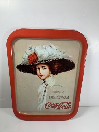 Vintage Coca Cola Metal Serving Tray - " Lady In The Hat " Artist Hamilton King