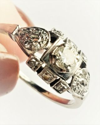 1950 Old Cut Diamond 18k Wg Engagement Ring Vintage Estate Art Deco Style