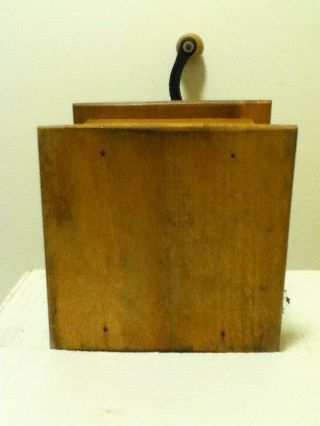 VINTAGE WOODEN BOX COFFEE GRINDER WITH CAST IRON LID & HAND CRANK WITH DRAWER 3