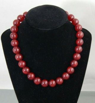 Vintage Cherry Amber Bakelite Faturan Round Bead Necklace 17 " Adj 47g