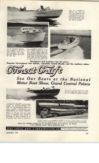 1947 Paper Ad Correct Craft6 Motor Boat Motorboat Pine Castle Florida Titusville