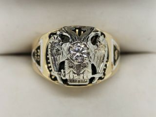 14k Gold 32nd Degree Scottish Rite Masonic Cubic Zirconia Ring Sz 11.  125 (8.  58g)