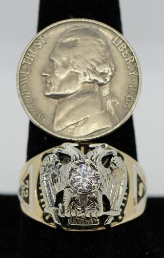 14K Gold 32nd Degree Scottish Rite Masonic Cubic Zirconia Ring Sz 11.  125 (8.  58g) 2