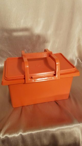 Vintage Tupperware Orange Stow - N - Go Lunch Box/ Picnic/ Carry All Tote W/ Handle