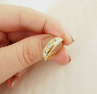 15ct Gold Old Cushion Cut Diamond Ring,  3 Stone Gypsy Set Victorian