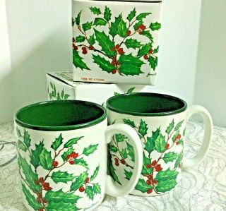 Holly And Red Berries Christmas Coffee Mug Cup Set Of 2 Jane Bowen