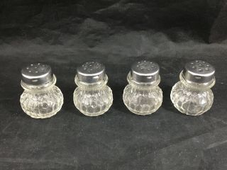 Vintage Mini Salt And Pepper Shaker Set Of 4 Glass And Chrome Top Shakers
