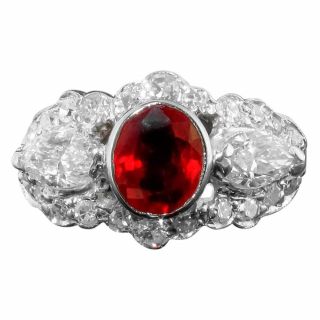 Art Deco Platinum Ruby And Diamond Cluster Ring