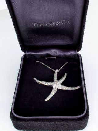 Authentic Tiffany & Co 1.  25ct Large Starfish Pave Diamond Plat Pendant Necklace