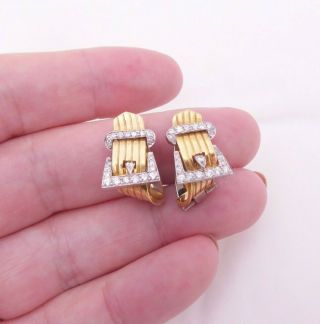 18ct 2 Coloured Gold Diamond Buckle Earrings,  Novelty Designer