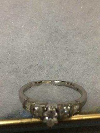 Vintage Platinum Marquise Round & Baguette Diamond Engagement Ring Size 7