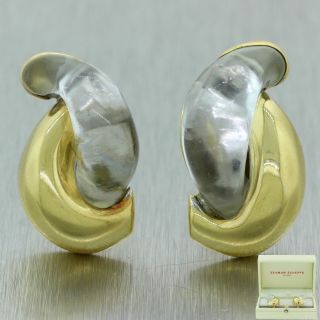 Seaman Schepps 18k Yellow Gold Half Link Crystal Clip - On Earrings