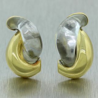Seaman Schepps 18k Yellow Gold Half Link Crystal Clip - on Earrings 2