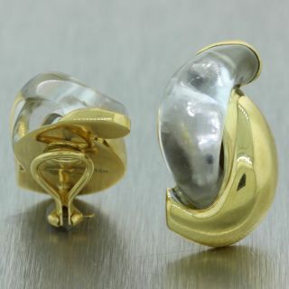 Seaman Schepps 18k Yellow Gold Half Link Crystal Clip - on Earrings 3