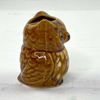 Vintage Ceramic Hand Painted Brown Glaze Owl Toothpick Holder