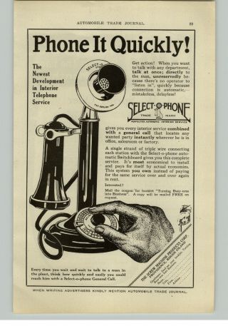 1917 Paper Ad Select O Phone Vintage Candlestick Telephone Screw Machine Co
