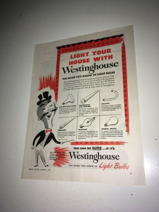 Westinghouse Vintage Movie Theater Trade Ad 1949 Light Bulb Advertising Poster