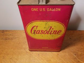 VINTAGE 1 GAL METAL GASOLINE GAS CAN 60s 70s FUEL EDWARD CAN CO.  GAS/OIL DECOR 3