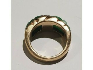 Vintage 14k solid good carved green jade and diamond ring 3