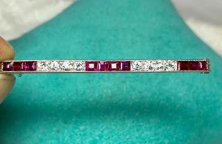 Art Deco 1.  2 Carat Ruby Diamond Platinum Bar Brooch Pin Appraised $1930 Stunning