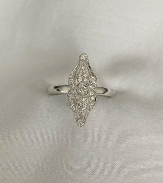 18ct White Gold Diamond Art Deco Design Marquise Cluster Ring 18k 750.