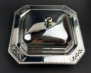 Vintage Krome Farber Bros Covered Square Butter / Cheese Dish W/ Glass Insert