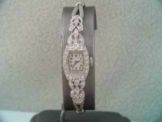 Vintage Art Deco Platinum & Diamond Hamilton Watch Ladies 17j 911 Cal Running