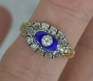 Georgian 15ct Gold Old Cut Diamond And Blue Enamel Cluster Ring