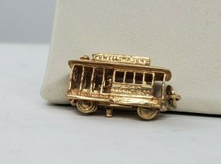 Vintage Heavy 14k Yellow Gold San Francisco Cable Car Trolley 3d Moveable Charm