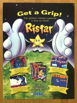 Ristar Sega Genesis 1995 Vintage Video Game Print Ad/poster Authentic Official