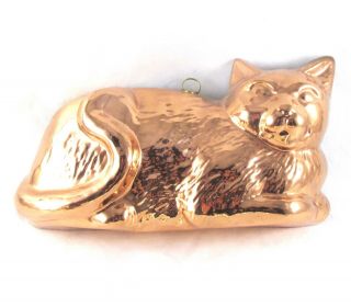Vintage Copper Cat Mold W/brass Hanger,  10 " X 5 " Marked Made In Korea