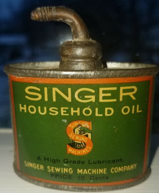 Vintage Singer Sewing Machine Oil Can 1 1/3 Oz - Singer Household Oil 10 Cents