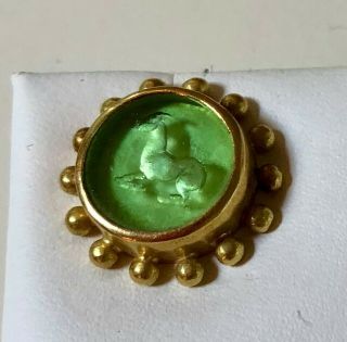 Elizabeth Locke 19k Yellow Gold Green Venetian Glass Intaglio Earrings
