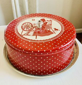 Vintage Aluminum Cake Cover Dome With Tray Red Glass Knob